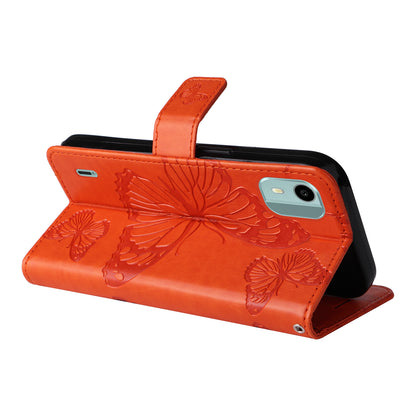 KT Imprinting Flower Series-2 Leather Phone Case for Nokia C12 4G / C12 Plus / C12 Pro , Stand Wallet Butterfly Flower Imprinted Cover