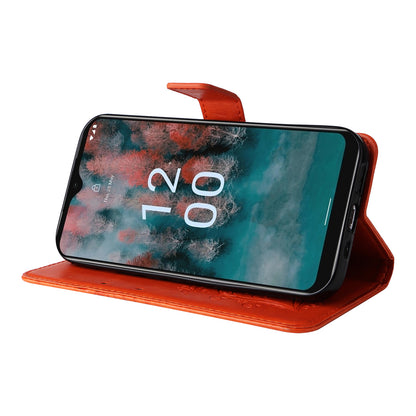 KT Imprinting Flower Series-2 Leather Phone Case for Nokia C12 4G / C12 Plus / C12 Pro , Stand Wallet Butterfly Flower Imprinted Cover