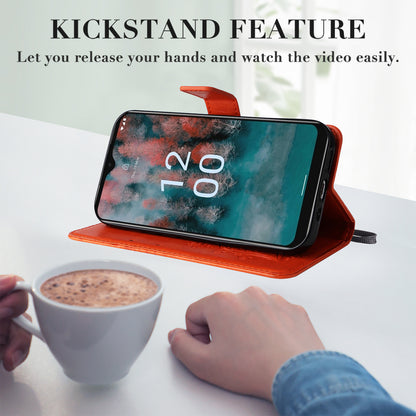 KT Imprinting Flower Series-2 Leather Phone Case for Nokia C12 4G / C12 Plus / C12 Pro , Stand Wallet Butterfly Flower Imprinted Cover