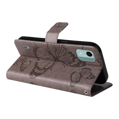 KT Imprinting Flower Series-2 Leather Phone Case for Nokia C12 4G / C12 Plus / C12 Pro , Stand Wallet Butterfly Flower Imprinted Cover