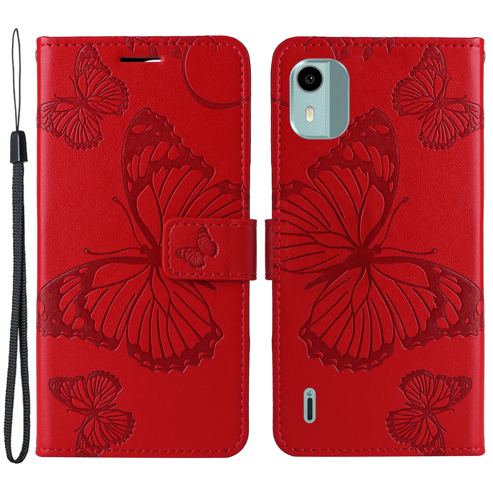 KT Imprinting Flower Series-2 Leather Phone Case for Nokia C12 4G / C12 Plus / C12 Pro , Stand Wallet Butterfly Flower Imprinted Cover