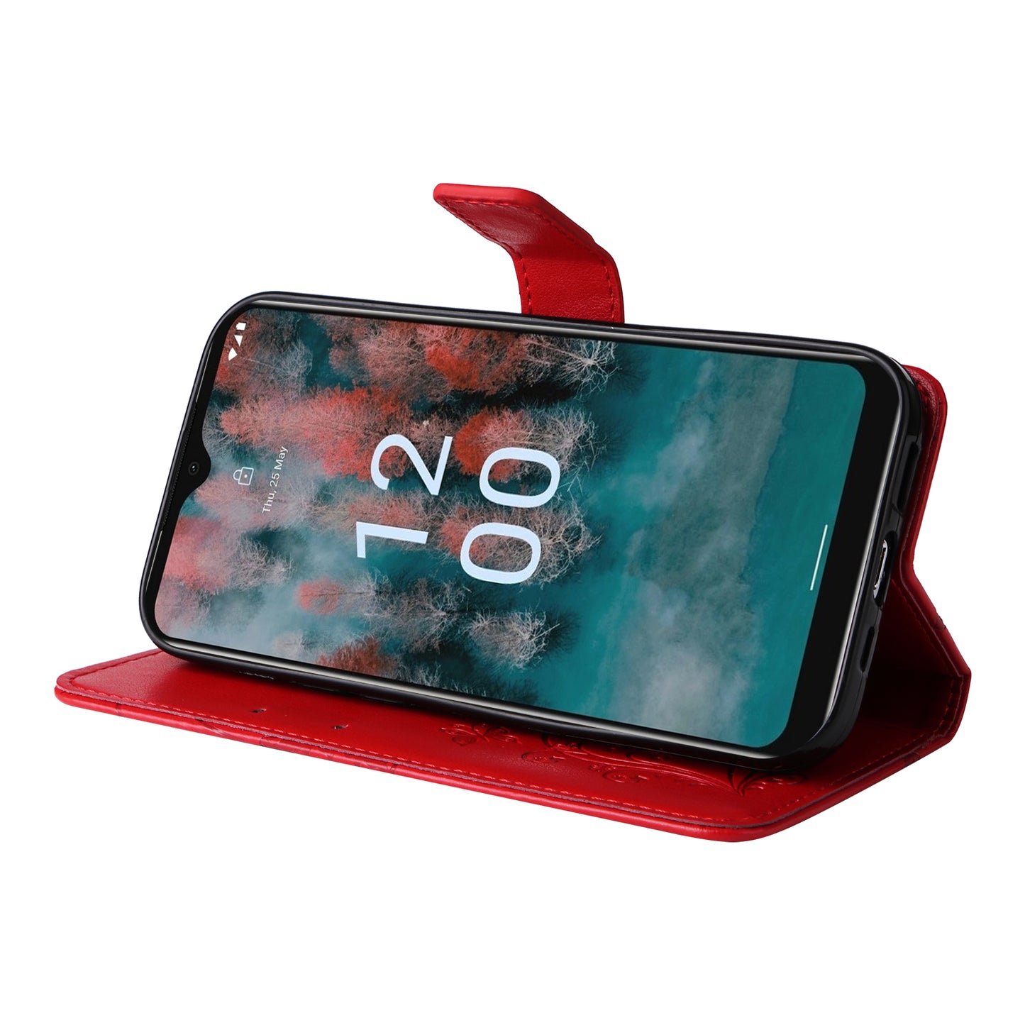 KT Imprinting Flower Series-2 Leather Phone Case for Nokia C12 4G / C12 Plus / C12 Pro , Stand Wallet Butterfly Flower Imprinted Cover