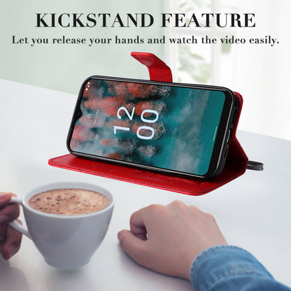 KT Imprinting Flower Series-2 Leather Phone Case for Nokia C12 4G / C12 Plus / C12 Pro , Stand Wallet Butterfly Flower Imprinted Cover