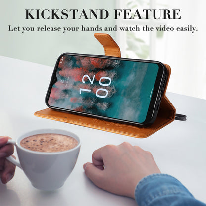 KT Imprinting Flower Series-2 Leather Phone Case for Nokia C12 4G / C12 Plus / C12 Pro , Stand Wallet Butterfly Flower Imprinted Cover