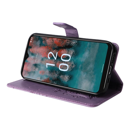 KT Imprinting Flower Series-2 Leather Phone Case for Nokia C12 4G / C12 Plus / C12 Pro , Stand Wallet Butterfly Flower Imprinted Cover