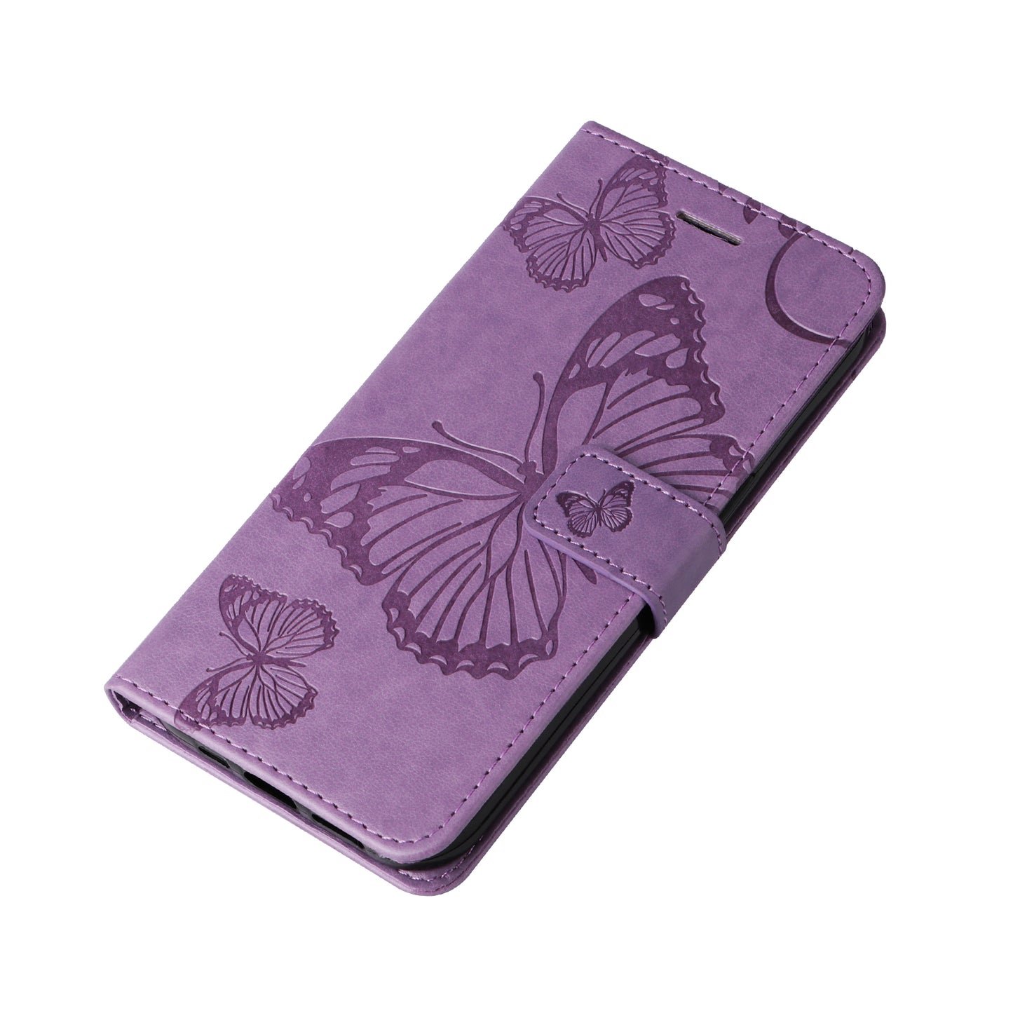 KT Imprinting Flower Series-2 Leather Phone Case for Nokia C12 4G / C12 Plus / C12 Pro , Stand Wallet Butterfly Flower Imprinted Cover