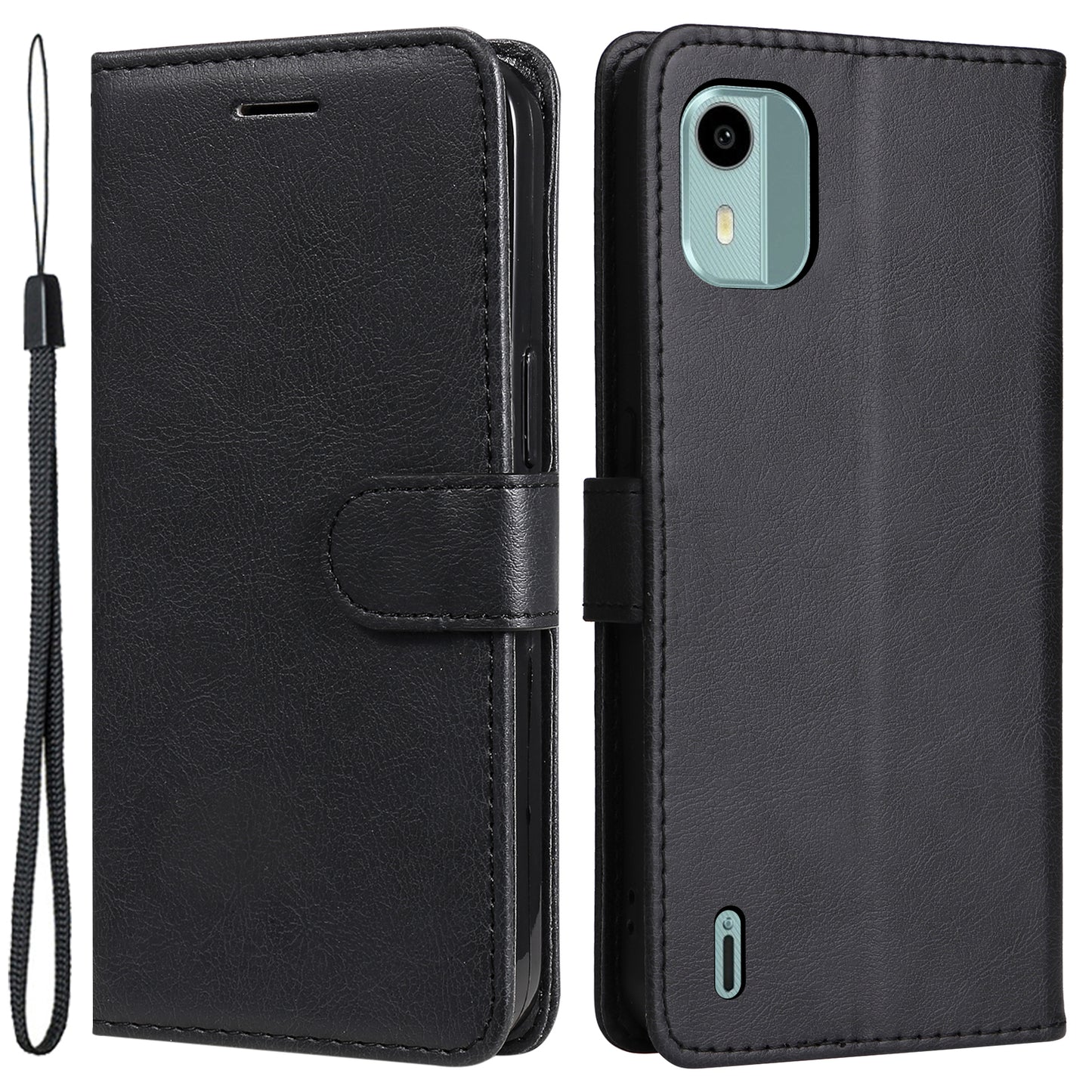 KT Leather Series-2 For Nokia C12 4G / C12 Plus / C12 Pro Flip Folio Case Stand PU Leather Solid Color Wallet Phone Cover