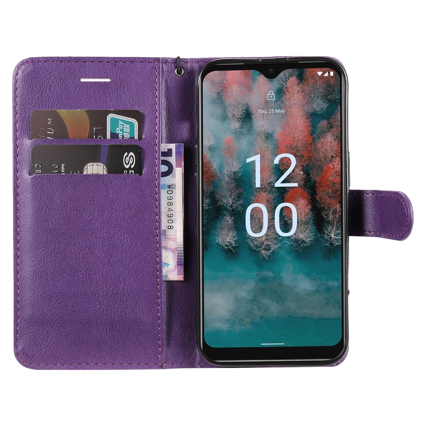 KT Leather Series-2 For Nokia C12 4G / C12 Plus / C12 Pro Flip Folio Case Stand PU Leather Solid Color Wallet Phone Cover