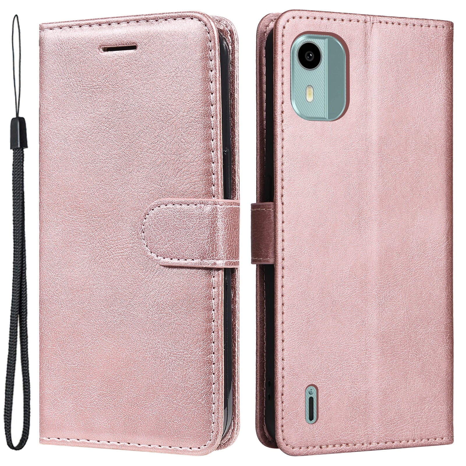 KT Leather Series-2 For Nokia C12 4G / C12 Plus / C12 Pro Flip Folio Case Stand PU Leather Solid Color Wallet Phone Cover