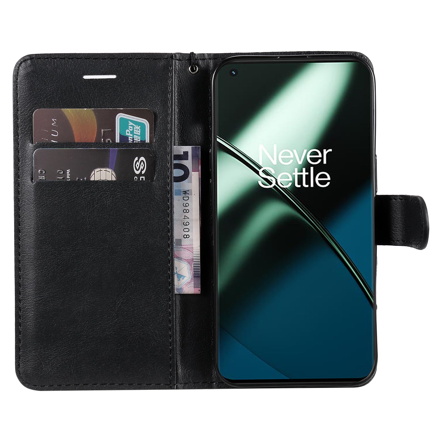 KT Leather Series-2 For OnePlus 11 5G Flip Stand Phone Cover PU Leather Solid Color Wallet Case