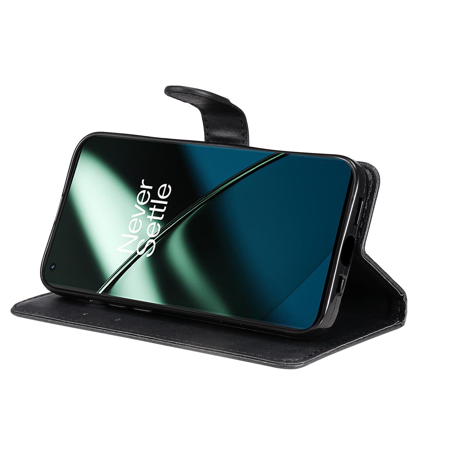 KT Leather Series-2 For OnePlus 11 5G Flip Stand Phone Cover PU Leather Solid Color Wallet Case