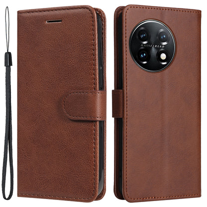 KT Leather Series-2 For OnePlus 11 5G Flip Stand Phone Cover PU Leather Solid Color Wallet Case