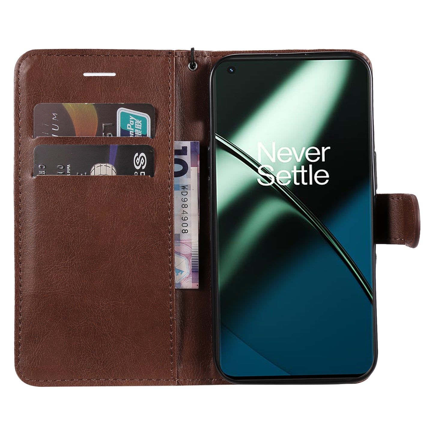 KT Leather Series-2 For OnePlus 11 5G Flip Stand Phone Cover PU Leather Solid Color Wallet Case