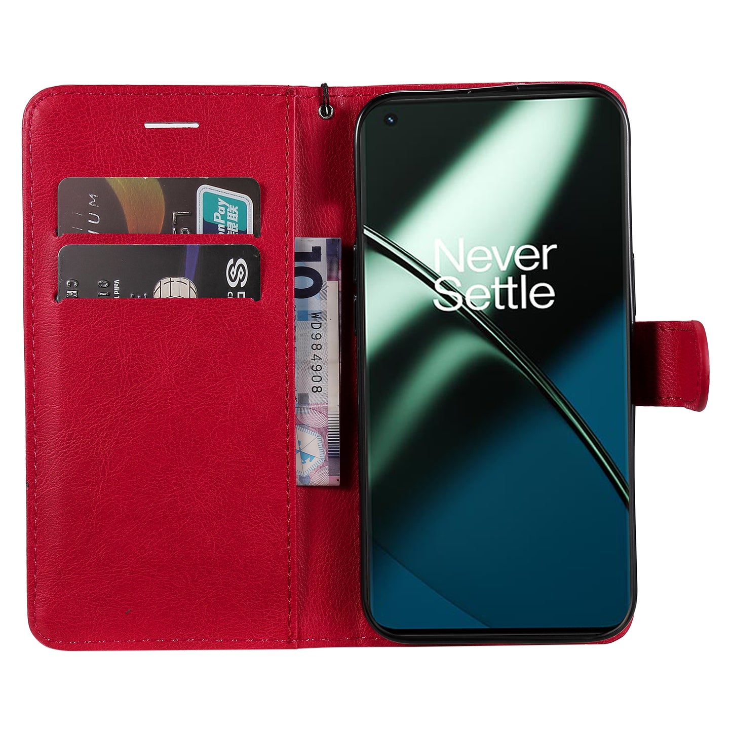 KT Leather Series-2 For OnePlus 11 5G Flip Stand Phone Cover PU Leather Solid Color Wallet Case