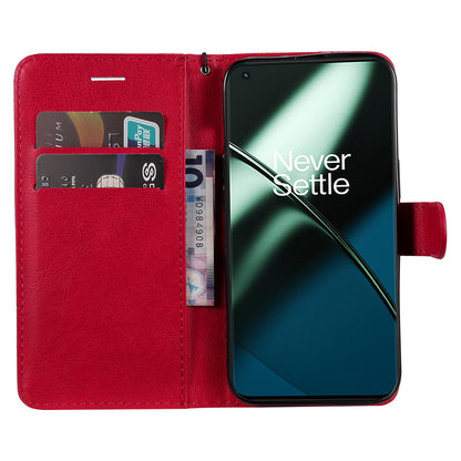 KT Leather Series-2 For OnePlus 11 5G Flip Stand Phone Cover PU Leather Solid Color Wallet Case