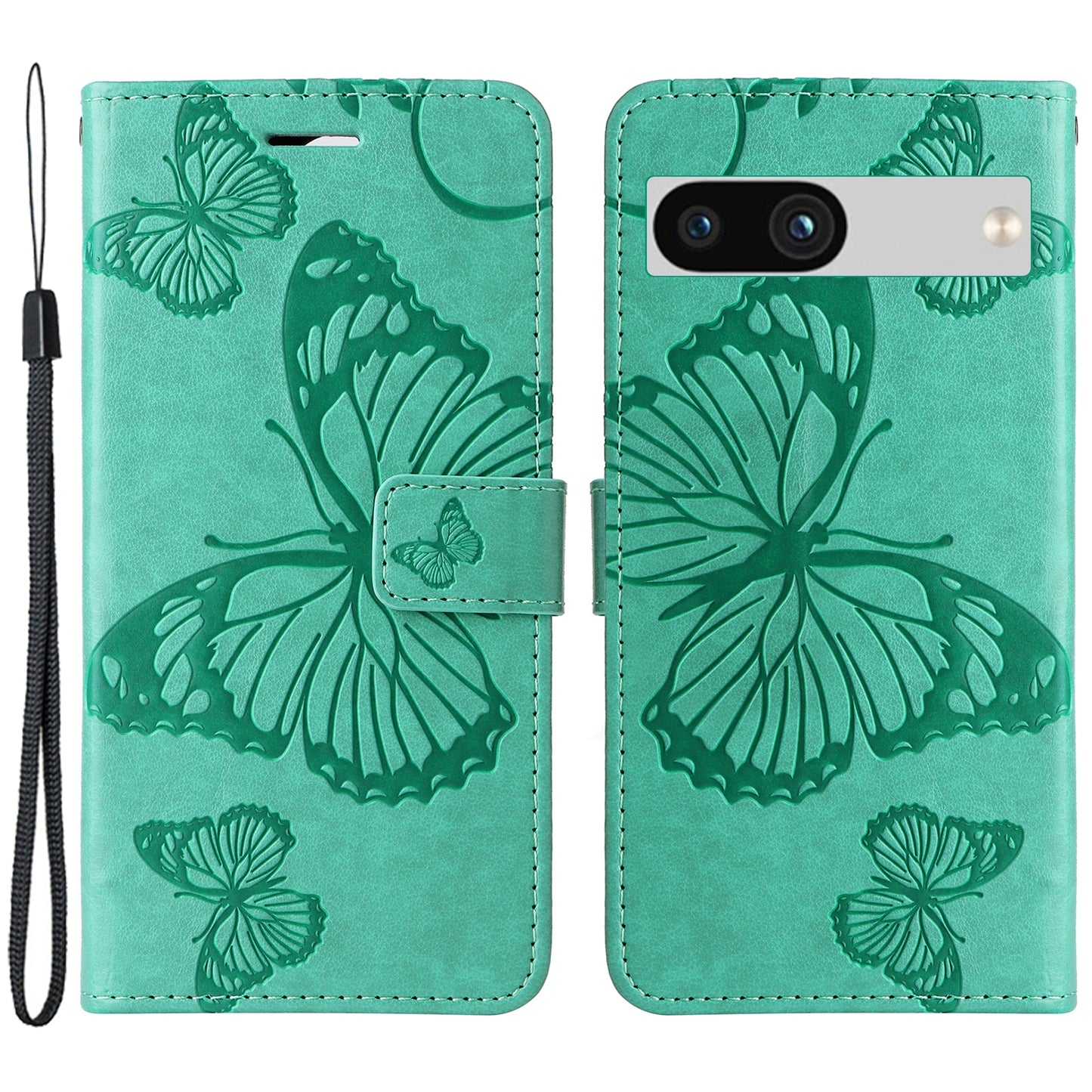 KT Imprinting Flower Series-2 For Google Pixel 7a PU Leather Stand Cover Butterfly Flower Imprinted Wallet Phone Case