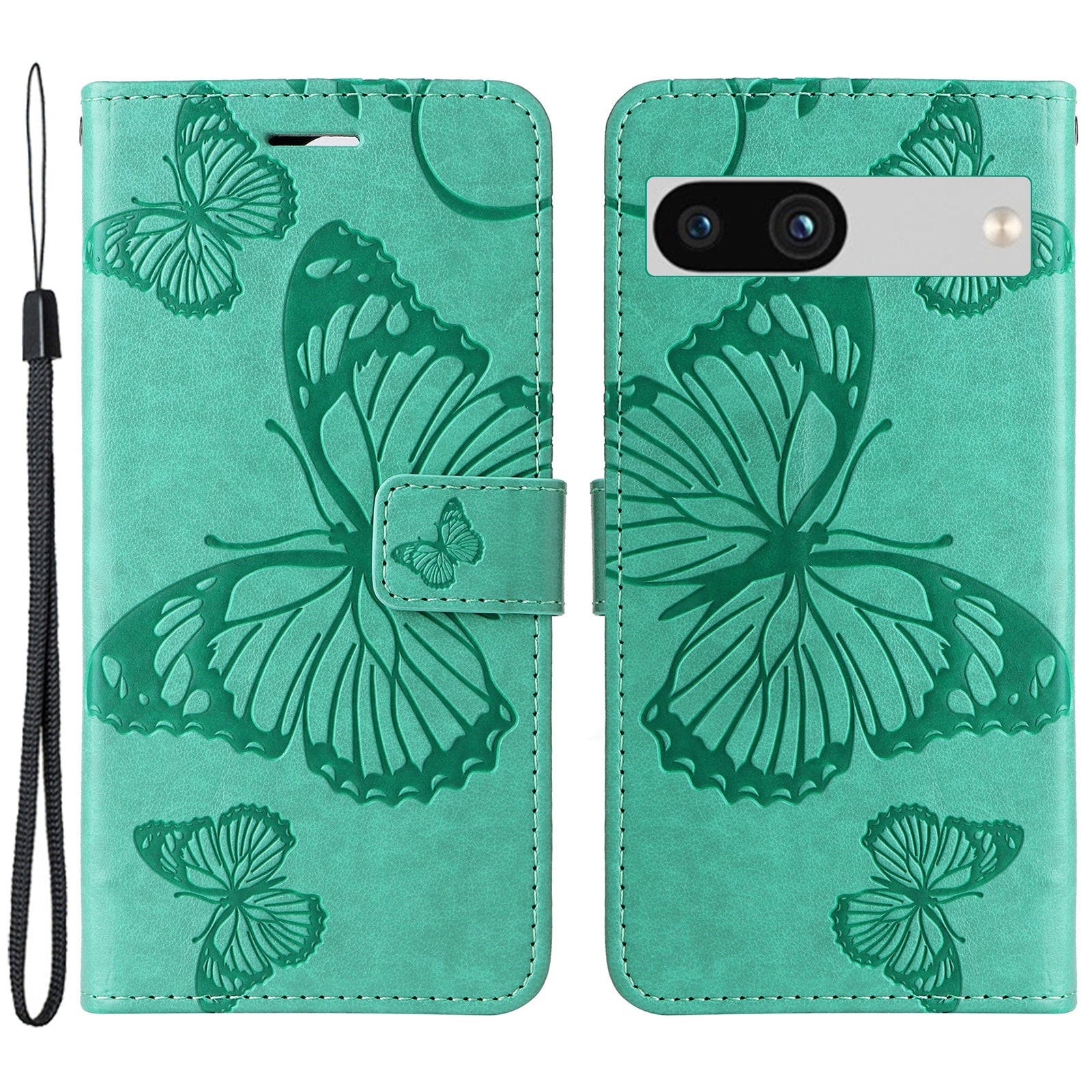 KT Imprinting Flower Series-2 For Google Pixel 7a PU Leather Stand Cover Butterfly Flower Imprinted Wallet Phone Case