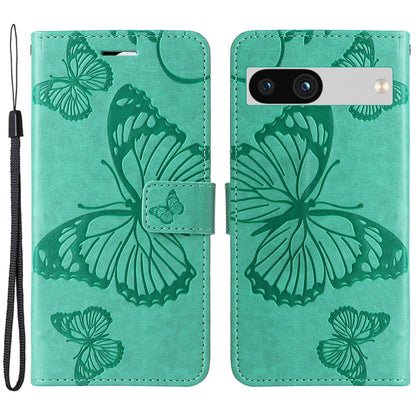KT Imprinting Flower Series-2 For Google Pixel 7a PU Leather Stand Cover Butterfly Flower Imprinted Wallet Phone Case