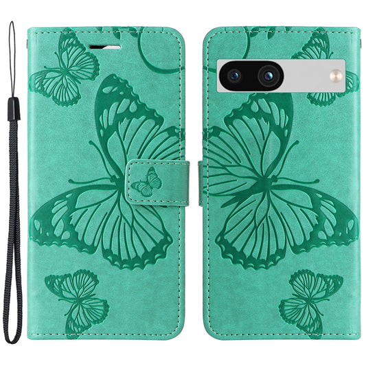 KT Imprinting Flower Series-2 For Google Pixel 7a PU Leather Stand Cover Butterfly Flower Imprinted Wallet Phone Case