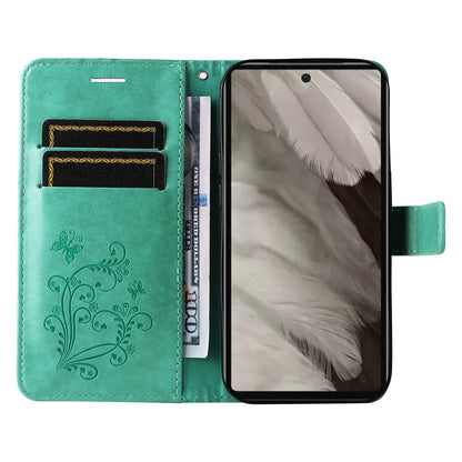 KT Imprinting Flower Series-2 For Google Pixel 7a PU Leather Stand Cover Butterfly Flower Imprinted Wallet Phone Case