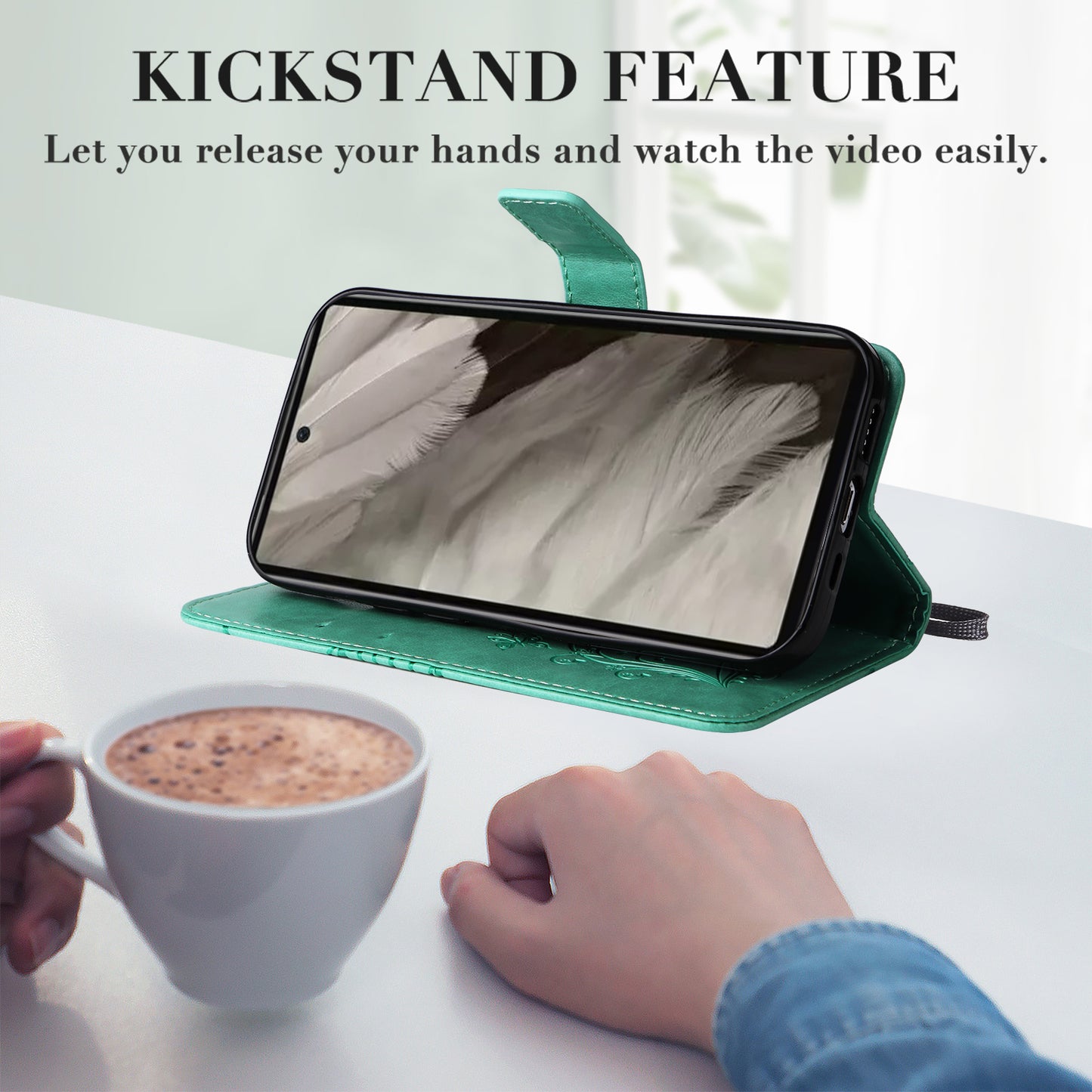 KT Imprinting Flower Series-2 For Google Pixel 7a PU Leather Stand Cover Butterfly Flower Imprinted Wallet Phone Case