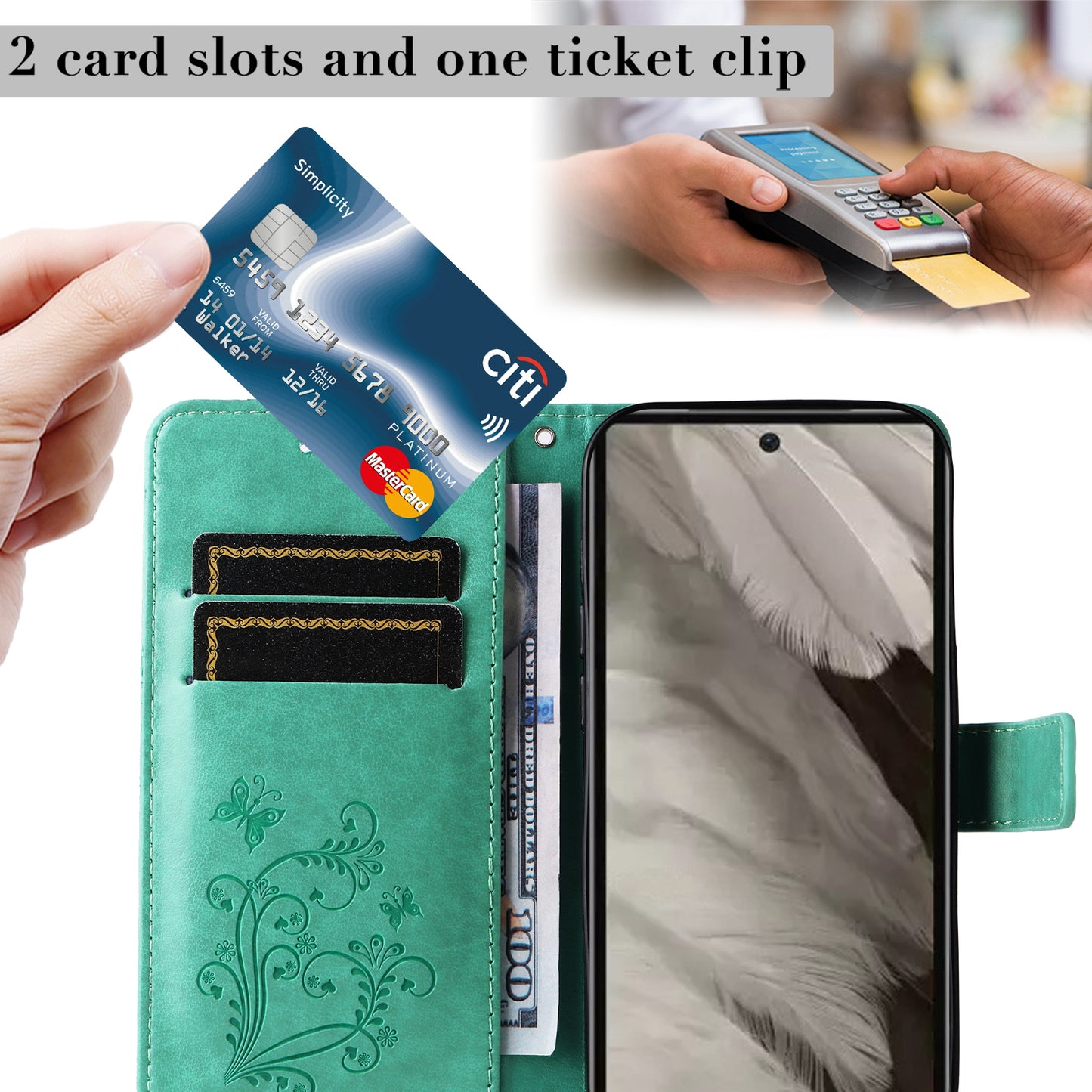 KT Imprinting Flower Series-2 For Google Pixel 7a PU Leather Stand Cover Butterfly Flower Imprinted Wallet Phone Case