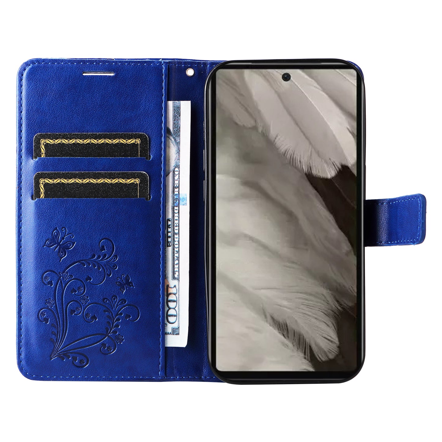 KT Imprinting Flower Series-2 For Google Pixel 7a PU Leather Stand Cover Butterfly Flower Imprinted Wallet Phone Case