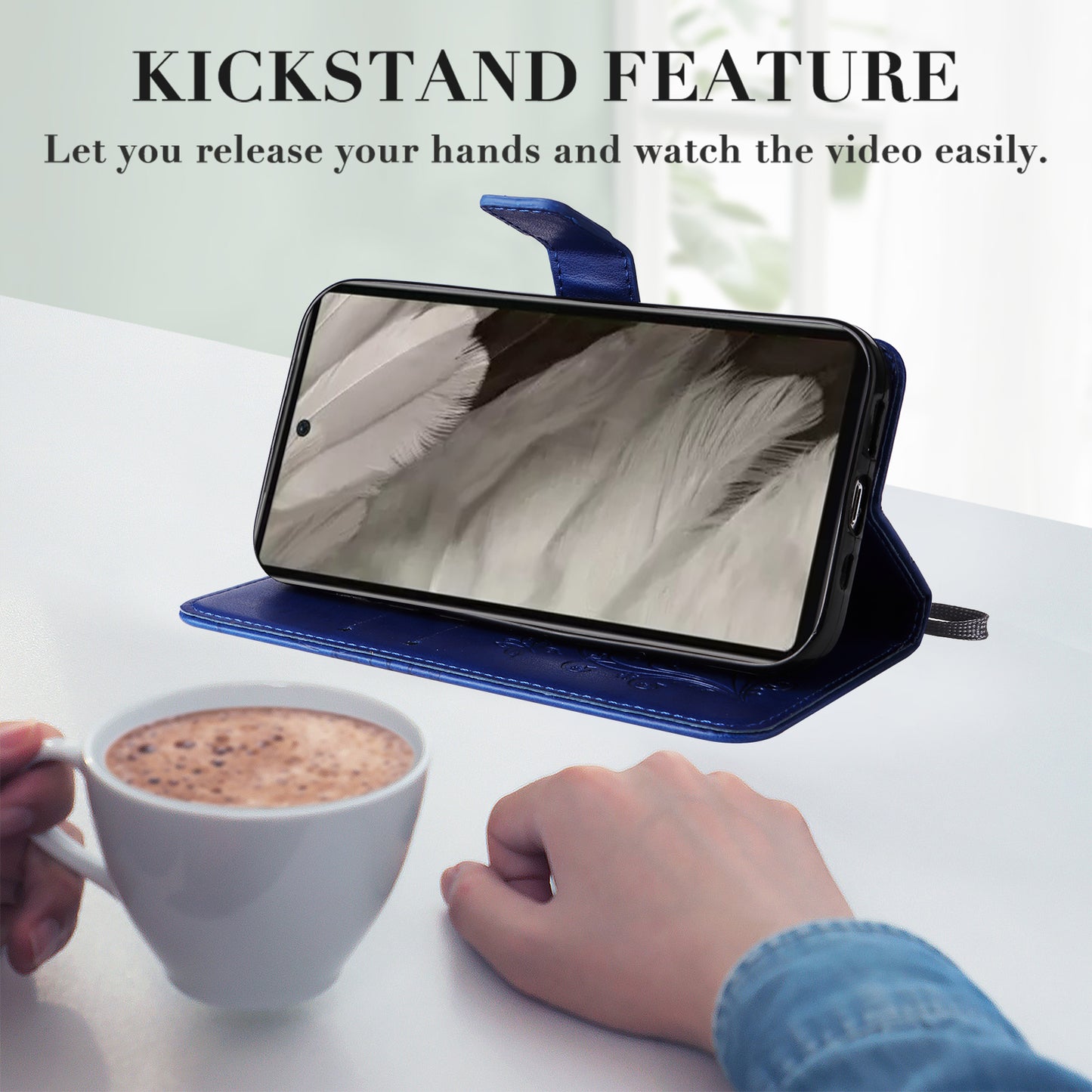 KT Imprinting Flower Series-2 For Google Pixel 7a PU Leather Stand Cover Butterfly Flower Imprinted Wallet Phone Case