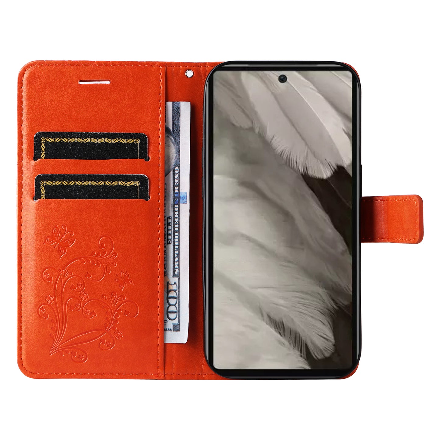 KT Imprinting Flower Series-2 For Google Pixel 7a PU Leather Stand Cover Butterfly Flower Imprinted Wallet Phone Case