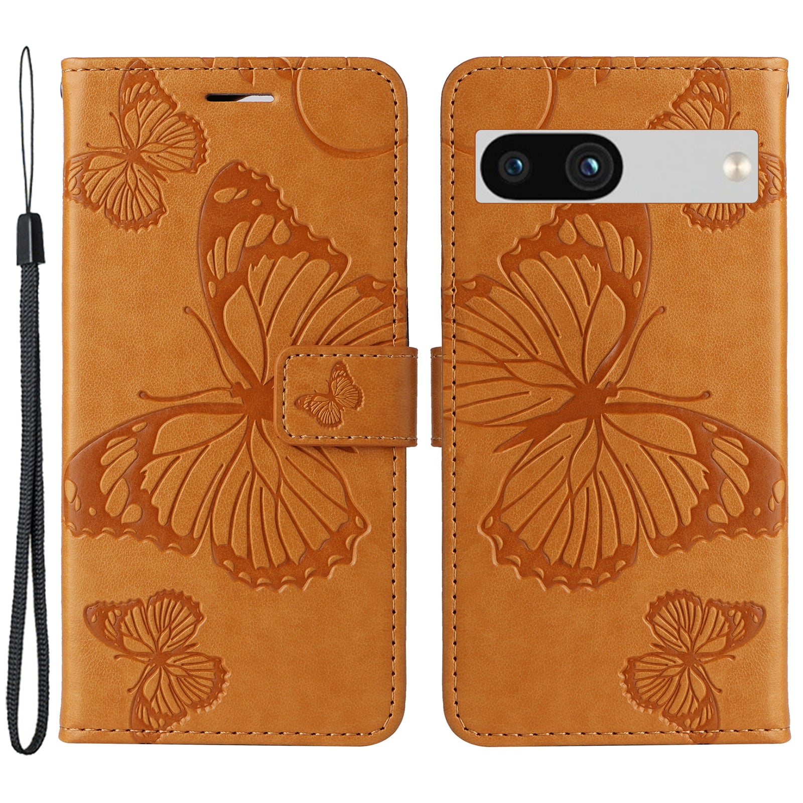 KT Imprinting Flower Series-2 For Google Pixel 7a PU Leather Stand Cover Butterfly Flower Imprinted Wallet Phone Case