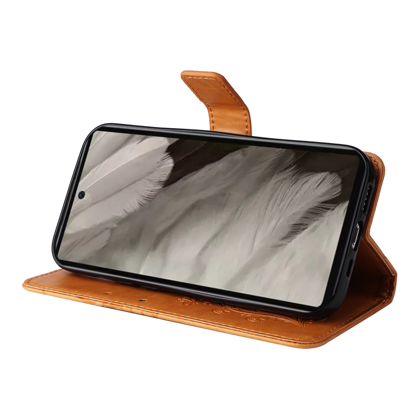 KT Imprinting Flower Series-2 For Google Pixel 7a PU Leather Stand Cover Butterfly Flower Imprinted Wallet Phone Case