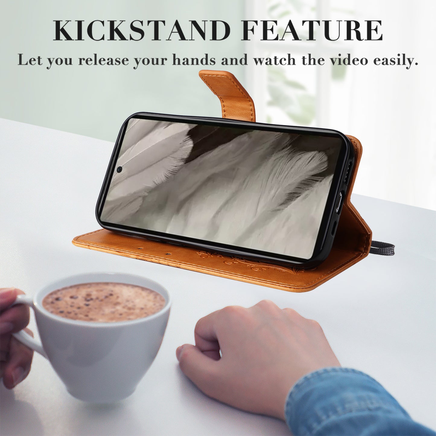 KT Imprinting Flower Series-2 For Google Pixel 7a PU Leather Stand Cover Butterfly Flower Imprinted Wallet Phone Case