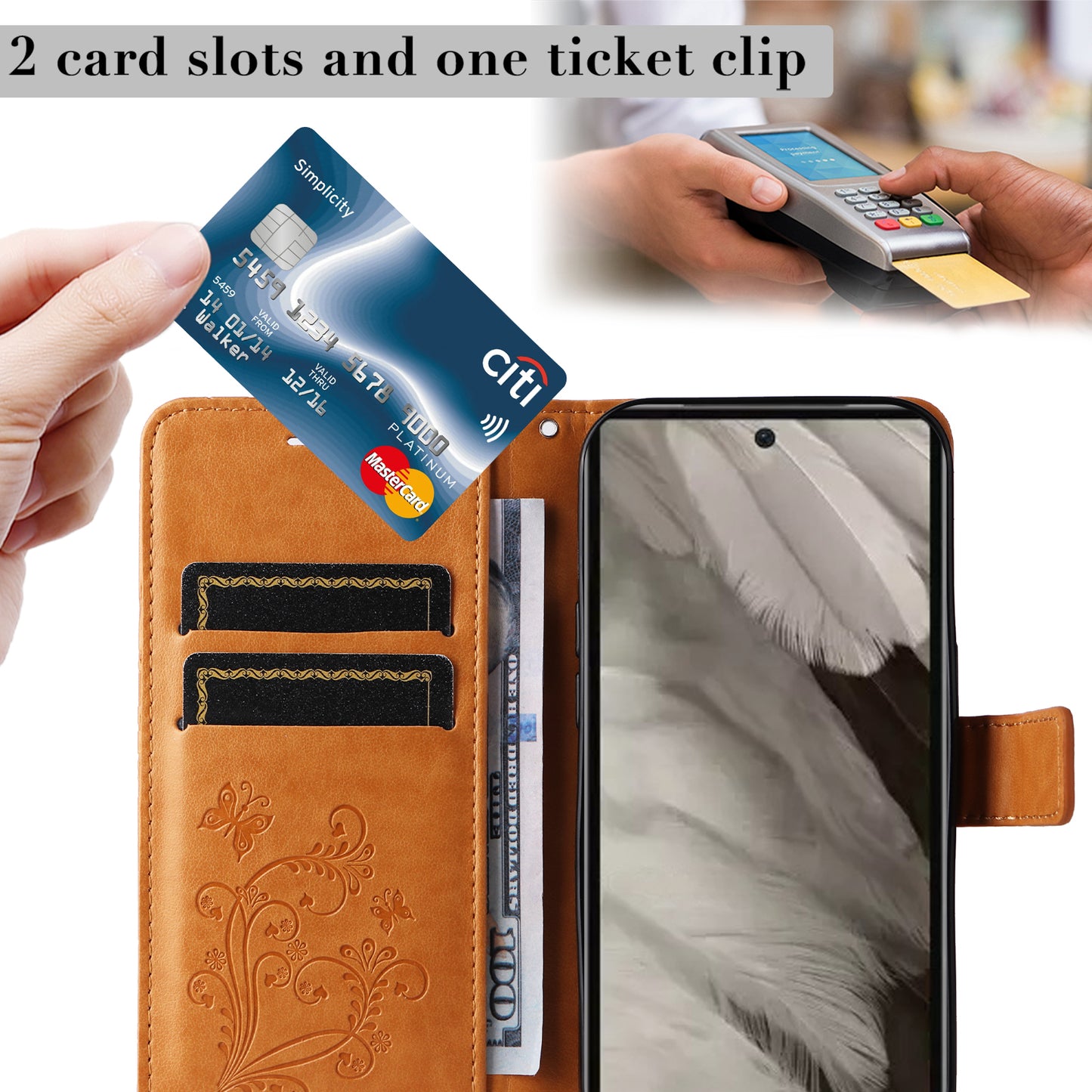 KT Imprinting Flower Series-2 For Google Pixel 7a PU Leather Stand Cover Butterfly Flower Imprinted Wallet Phone Case