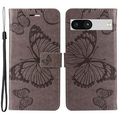 KT Imprinting Flower Series-2 For Google Pixel 7a PU Leather Stand Cover Butterfly Flower Imprinted Wallet Phone Case