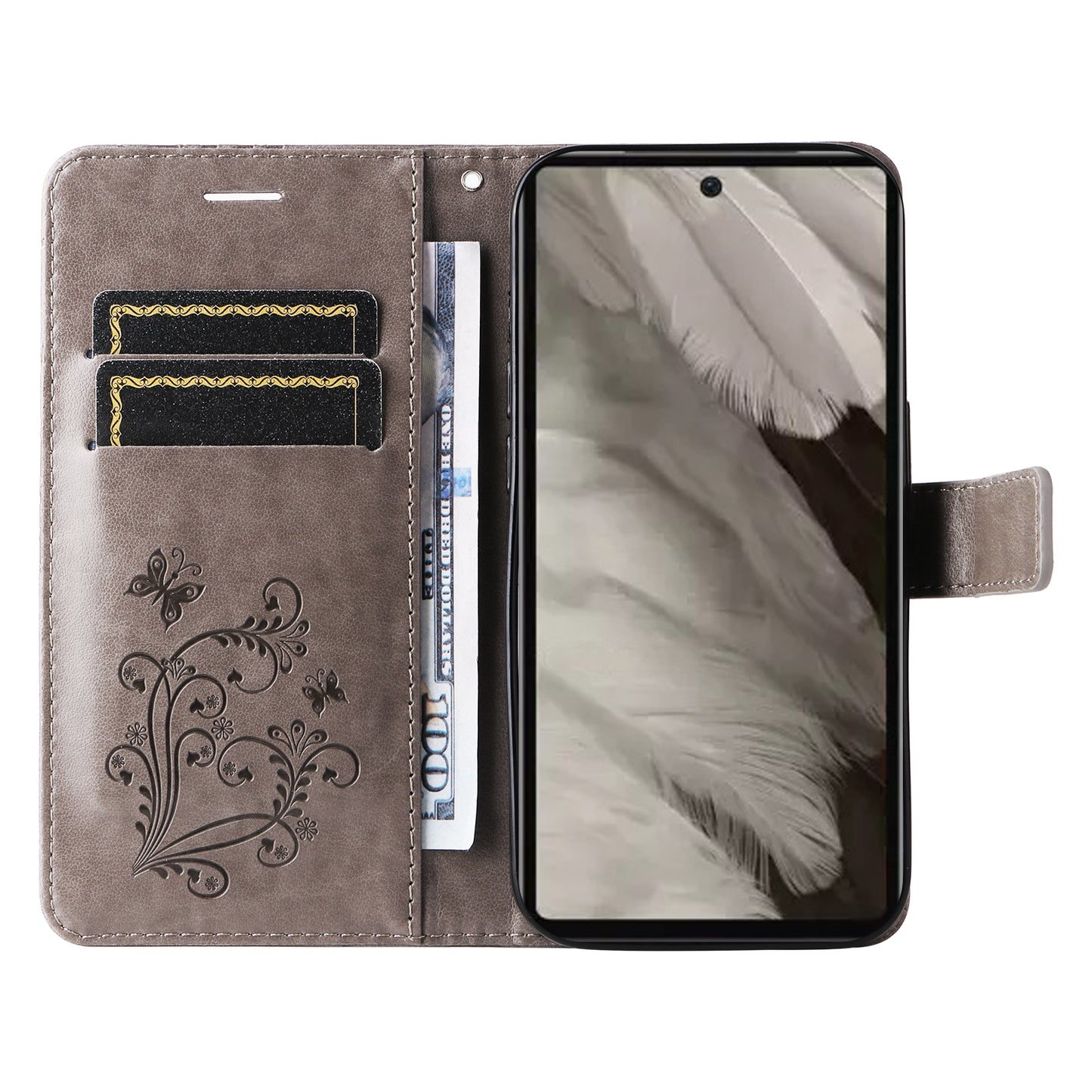 KT Imprinting Flower Series-2 For Google Pixel 7a PU Leather Stand Cover Butterfly Flower Imprinted Wallet Phone Case