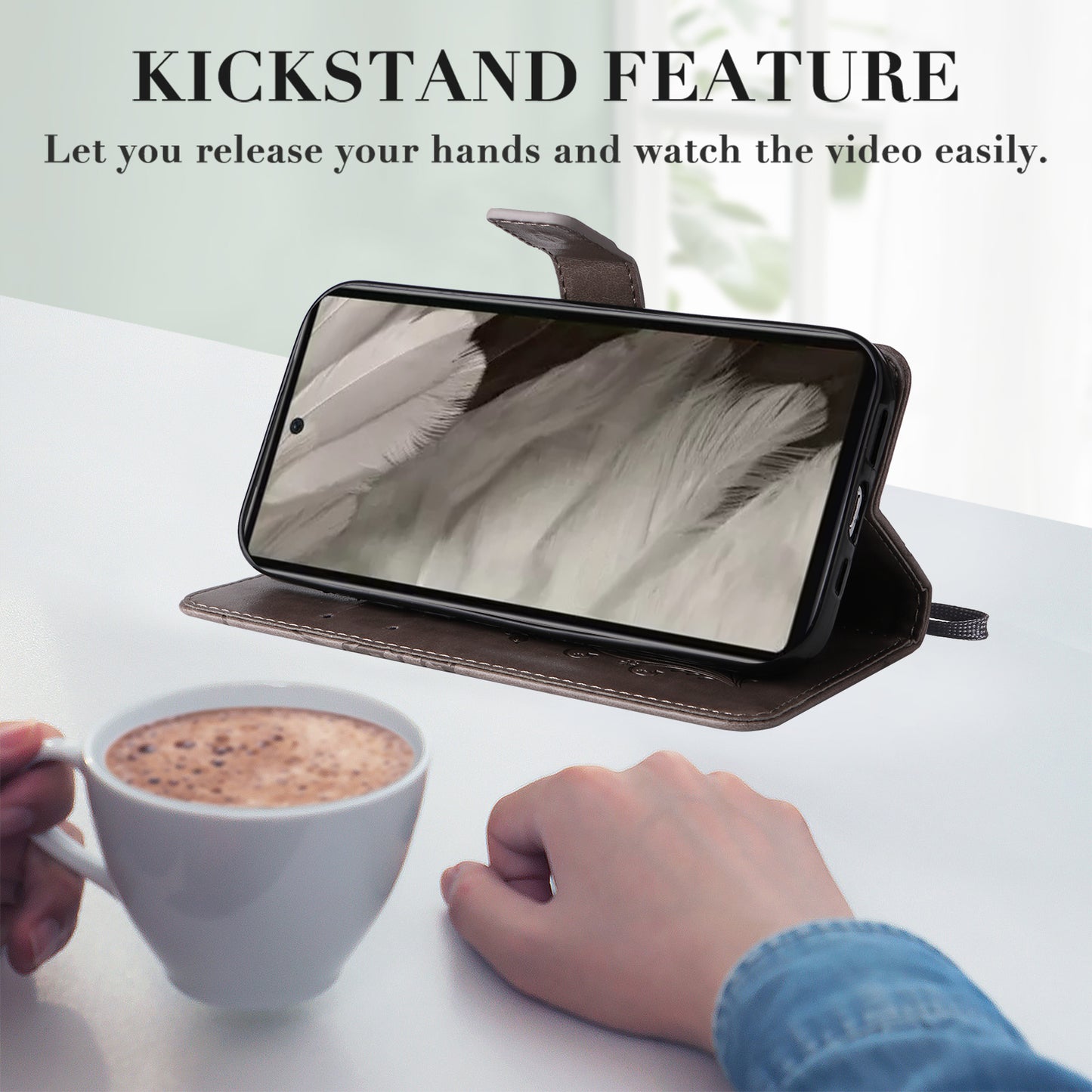 KT Imprinting Flower Series-2 For Google Pixel 7a PU Leather Stand Cover Butterfly Flower Imprinted Wallet Phone Case