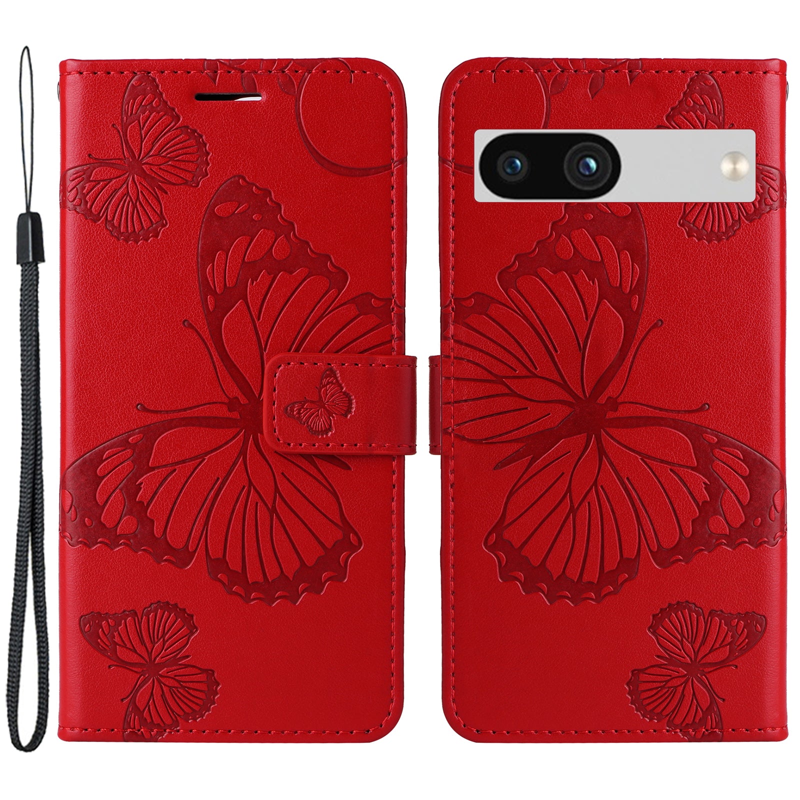 KT Imprinting Flower Series-2 For Google Pixel 7a PU Leather Stand Cover Butterfly Flower Imprinted Wallet Phone Case