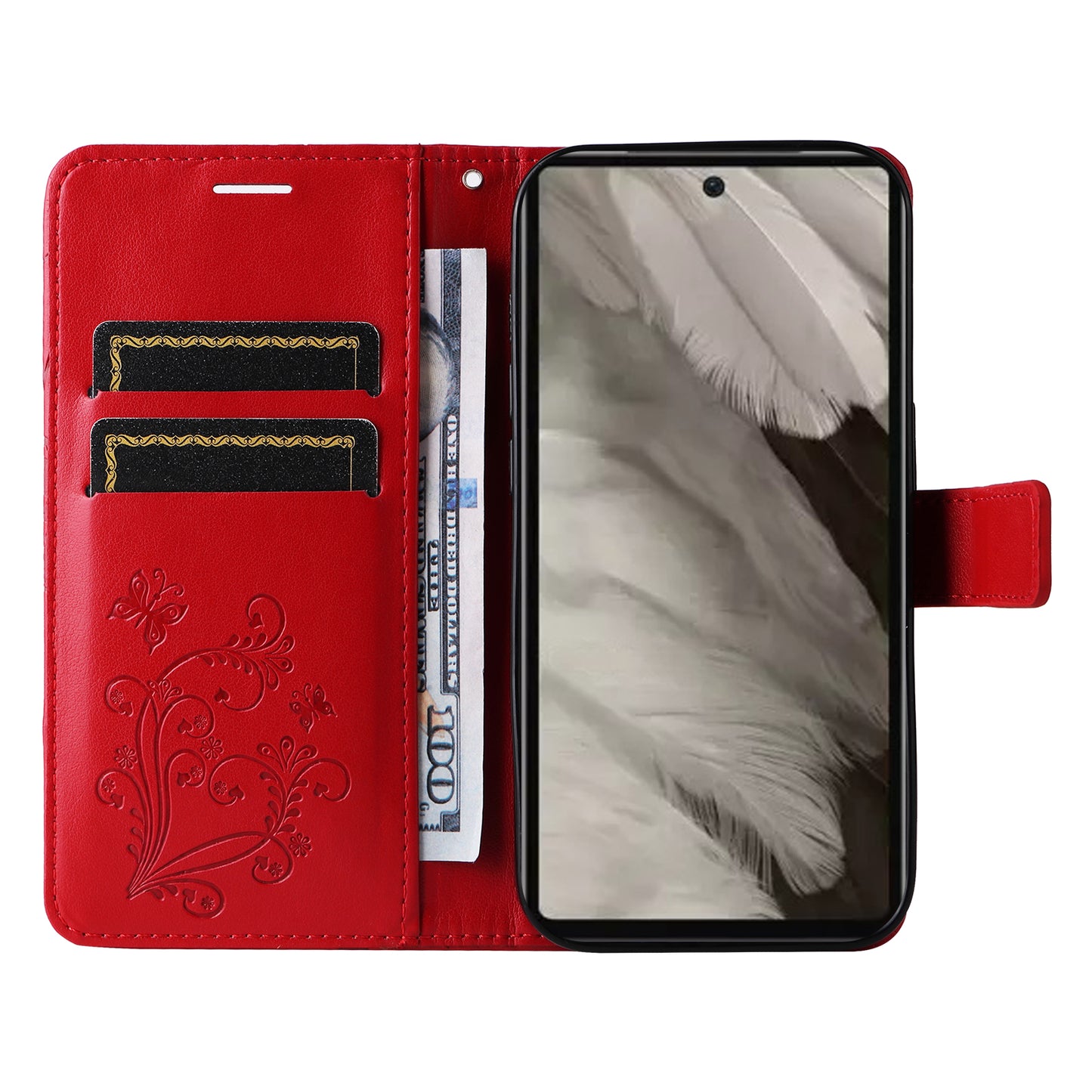 KT Imprinting Flower Series-2 For Google Pixel 7a PU Leather Stand Cover Butterfly Flower Imprinted Wallet Phone Case