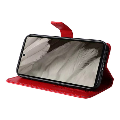 KT Imprinting Flower Series-2 For Google Pixel 7a PU Leather Stand Cover Butterfly Flower Imprinted Wallet Phone Case