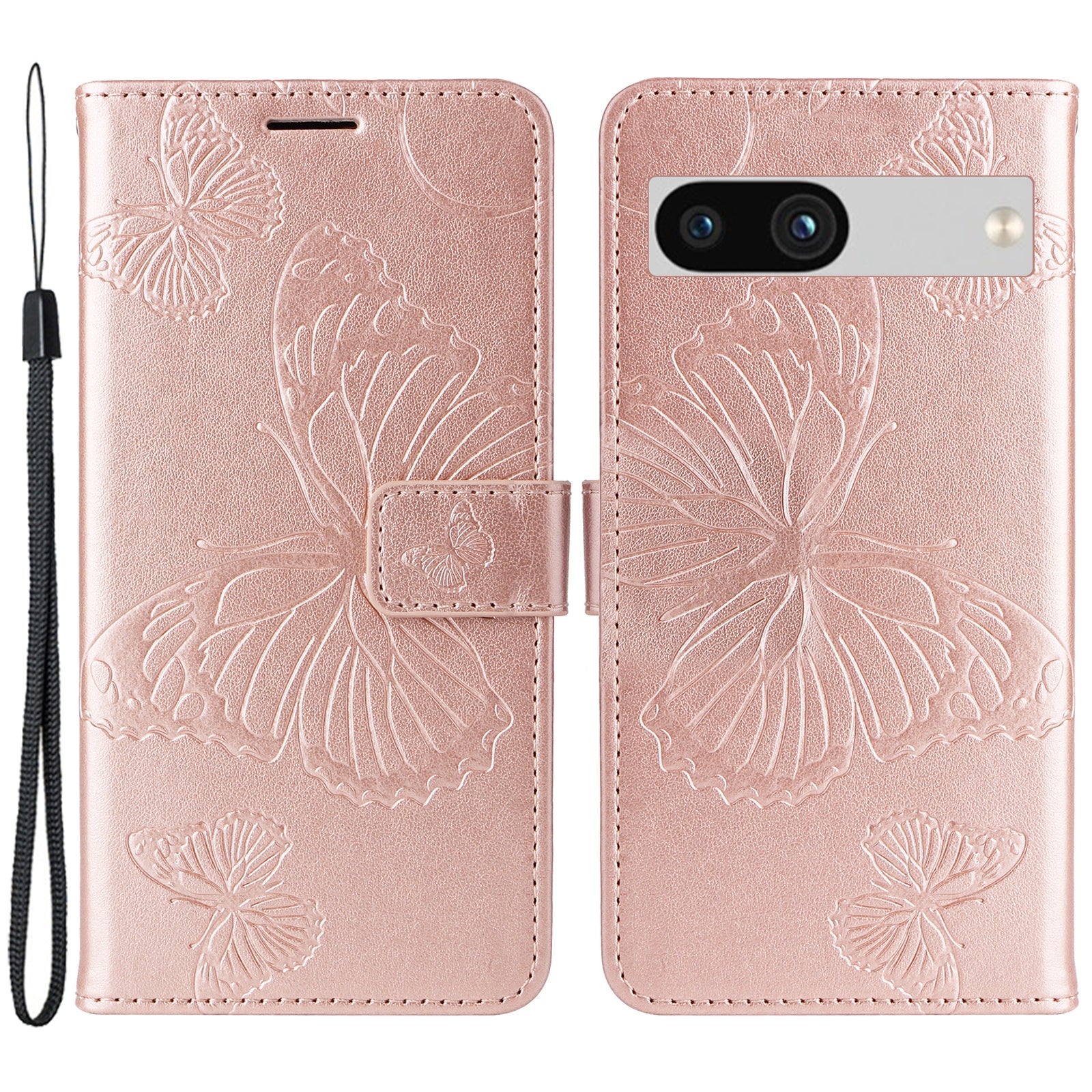 KT Imprinting Flower Series-2 For Google Pixel 7a PU Leather Stand Cover Butterfly Flower Imprinted Wallet Phone Case