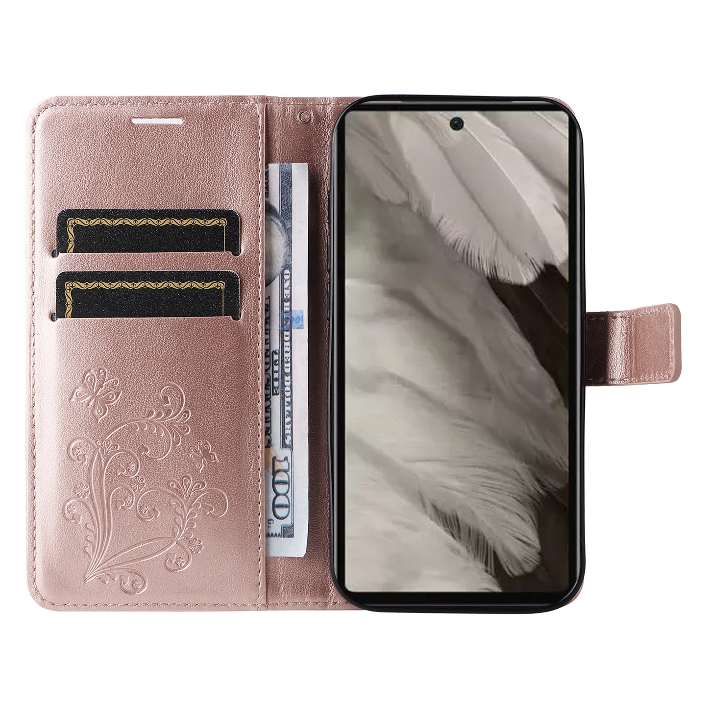 KT Imprinting Flower Series-2 For Google Pixel 7a PU Leather Stand Cover Butterfly Flower Imprinted Wallet Phone Case