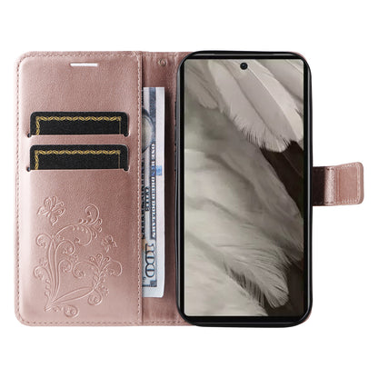 KT Imprinting Flower Series-2 For Google Pixel 7a PU Leather Stand Cover Butterfly Flower Imprinted Wallet Phone Case