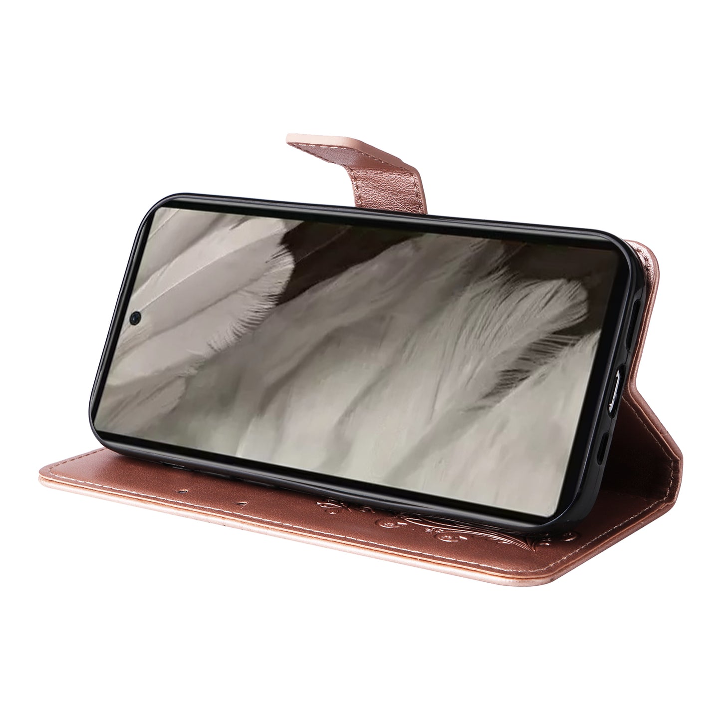 KT Imprinting Flower Series-2 For Google Pixel 7a PU Leather Stand Cover Butterfly Flower Imprinted Wallet Phone Case