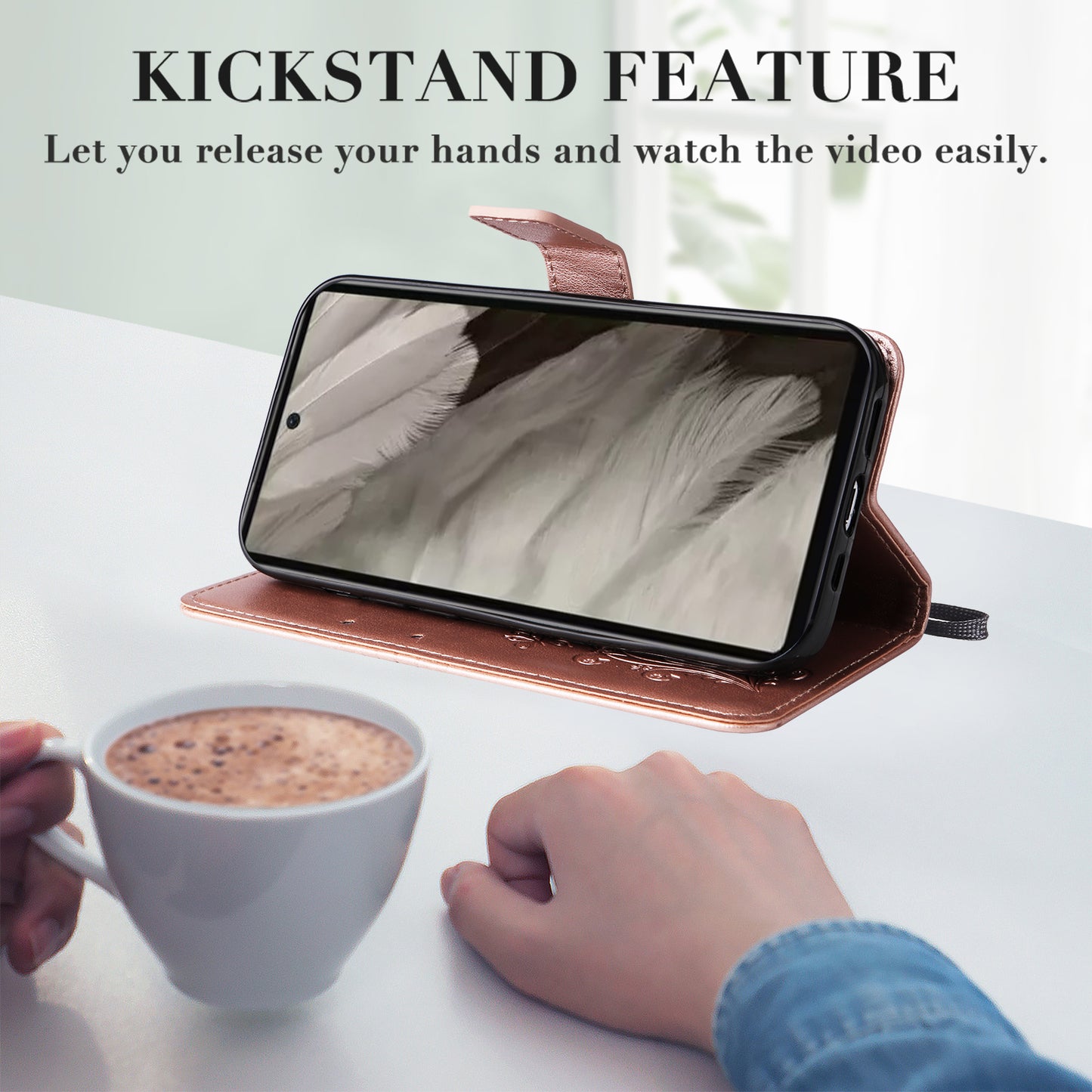 KT Imprinting Flower Series-2 For Google Pixel 7a PU Leather Stand Cover Butterfly Flower Imprinted Wallet Phone Case