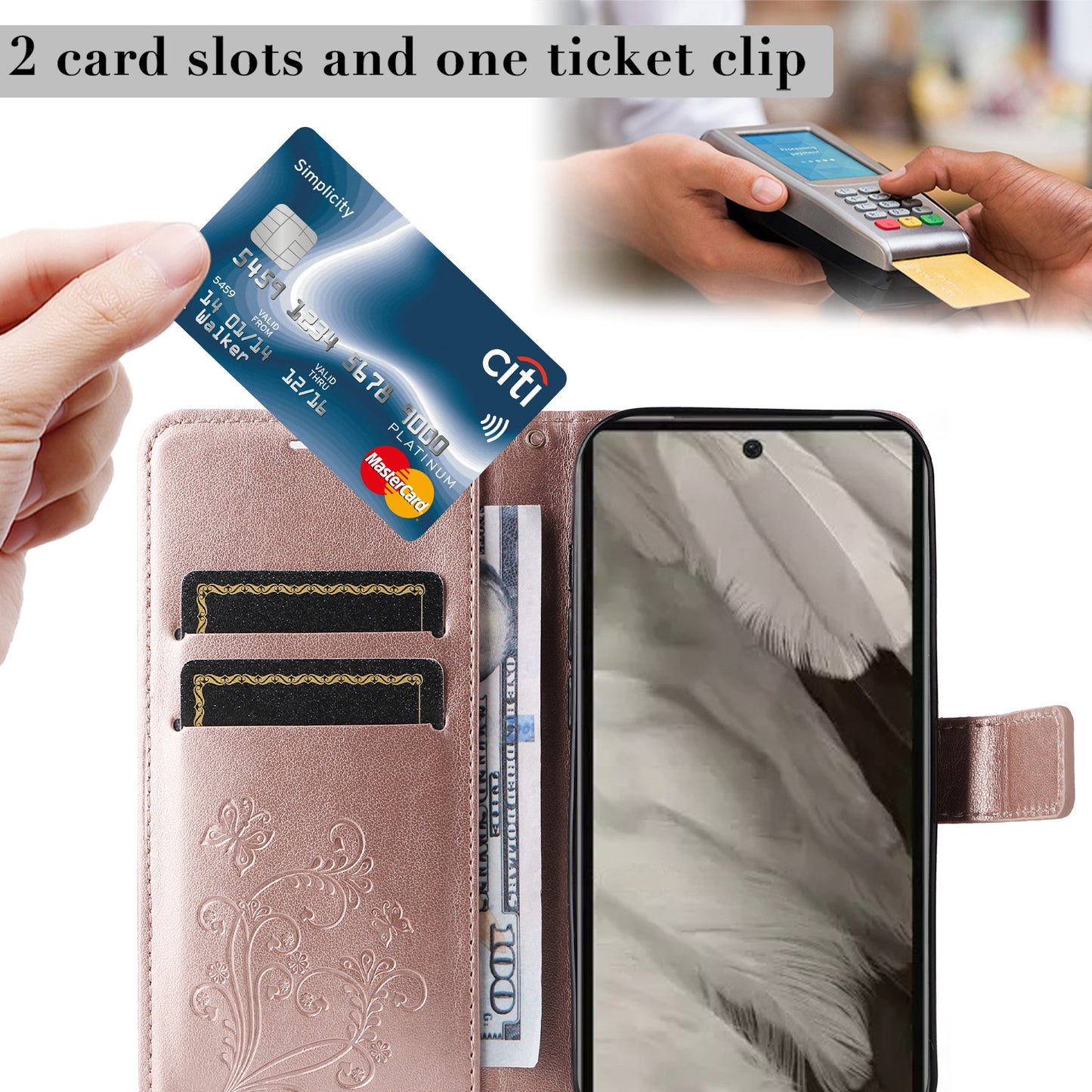 KT Imprinting Flower Series-2 For Google Pixel 7a PU Leather Stand Cover Butterfly Flower Imprinted Wallet Phone Case