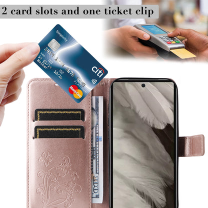 KT Imprinting Flower Series-2 For Google Pixel 7a PU Leather Stand Cover Butterfly Flower Imprinted Wallet Phone Case