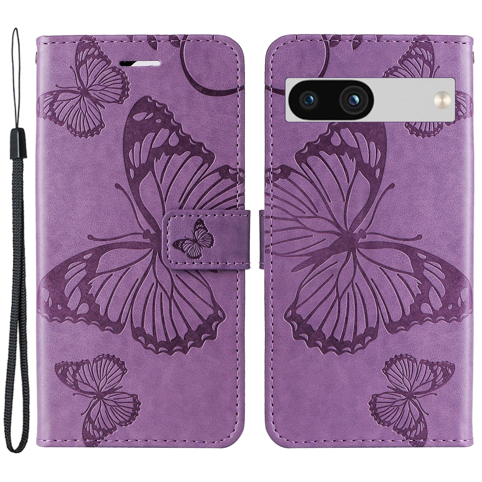 KT Imprinting Flower Series-2 For Google Pixel 7a PU Leather Stand Cover Butterfly Flower Imprinted Wallet Phone Case