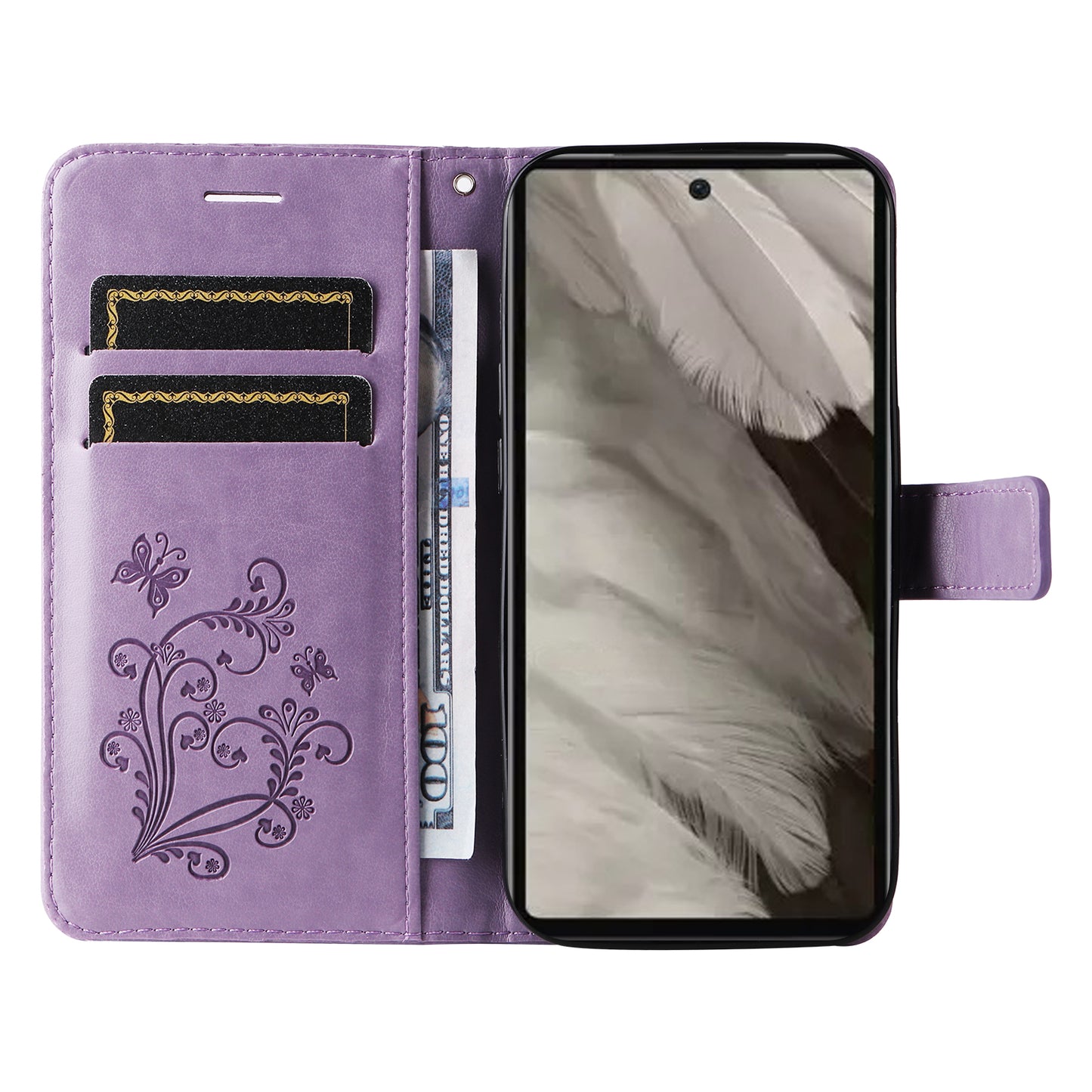 KT Imprinting Flower Series-2 For Google Pixel 7a PU Leather Stand Cover Butterfly Flower Imprinted Wallet Phone Case