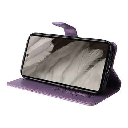 KT Imprinting Flower Series-2 For Google Pixel 7a PU Leather Stand Cover Butterfly Flower Imprinted Wallet Phone Case