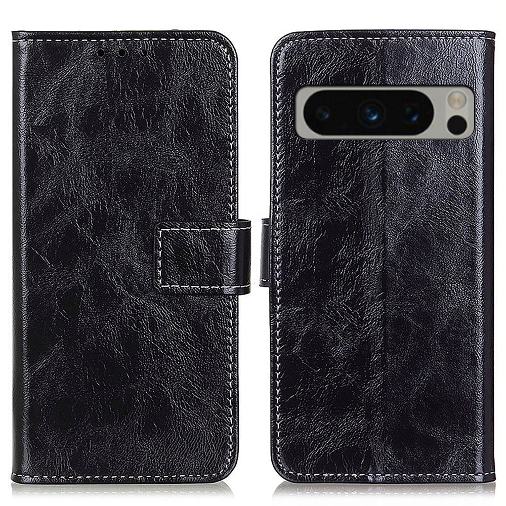 PU Leather Stand Case for Google Pixel 8 Pro , Retro Crazy Horse Texture Wallet Protective Cover